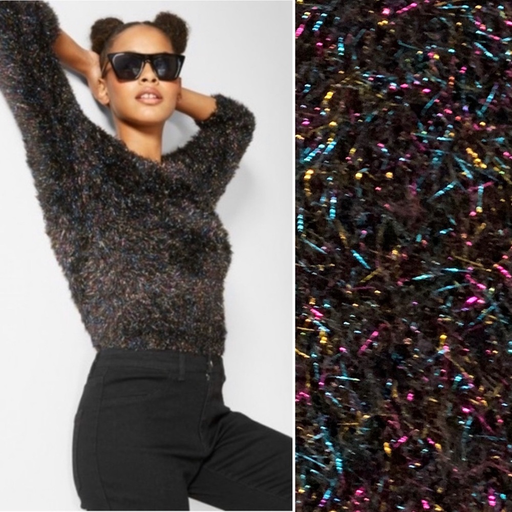 {Wild Fable} Fuzzy Metallic Tinsel Sparkle Sweater